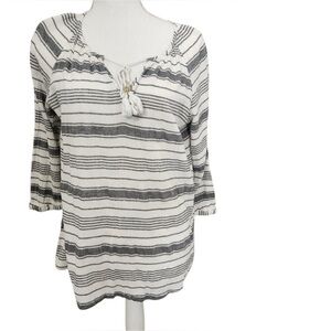 Merona White & Gray Tie Front 3/4 Sleeve Blouse Size Small